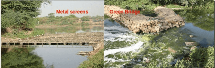 Metal screens and green bridge implemented at the Ahar RIver in Udaipur (Image credit: CSE India)
