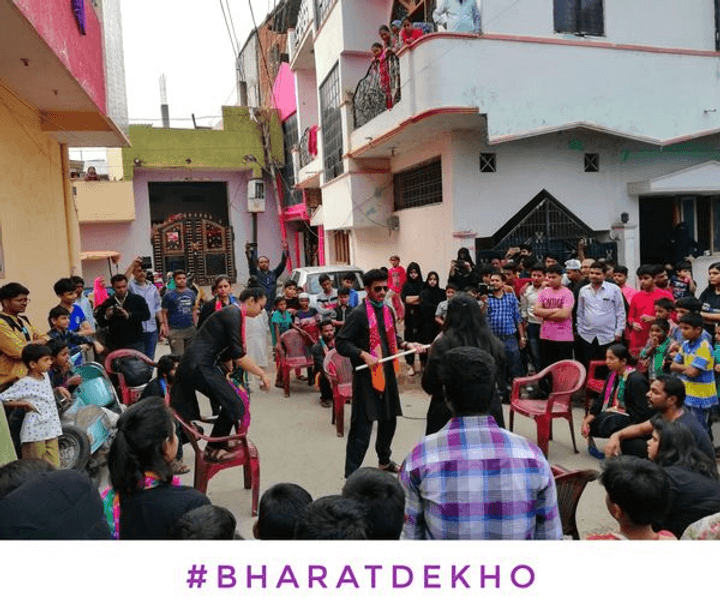 A street play in progress, by the team of Bharat Dekho (Image credit: Abhijeet Biswas)
