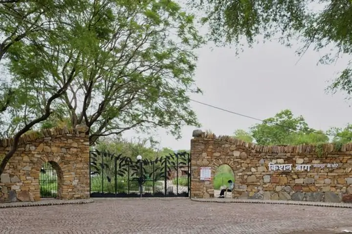 The sandstone clad entrance to Kishan Bagh. Image Credit: The Making of Kishanbagh Facebook Page