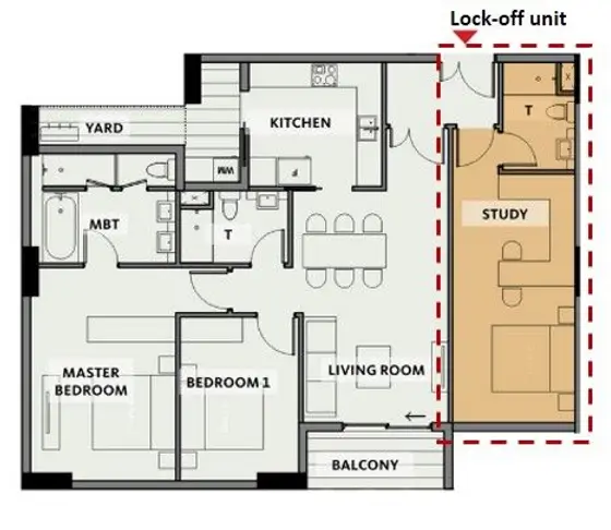 An example "lock-off" unit with a shared entry that can function as a home office, study, guest bedroom, or accessory apartment. (Image credit: Gensler Research Institute)