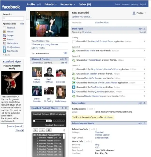 One of the earliest Facebook homescreens in 2007 (Image credit: Shareaholic)