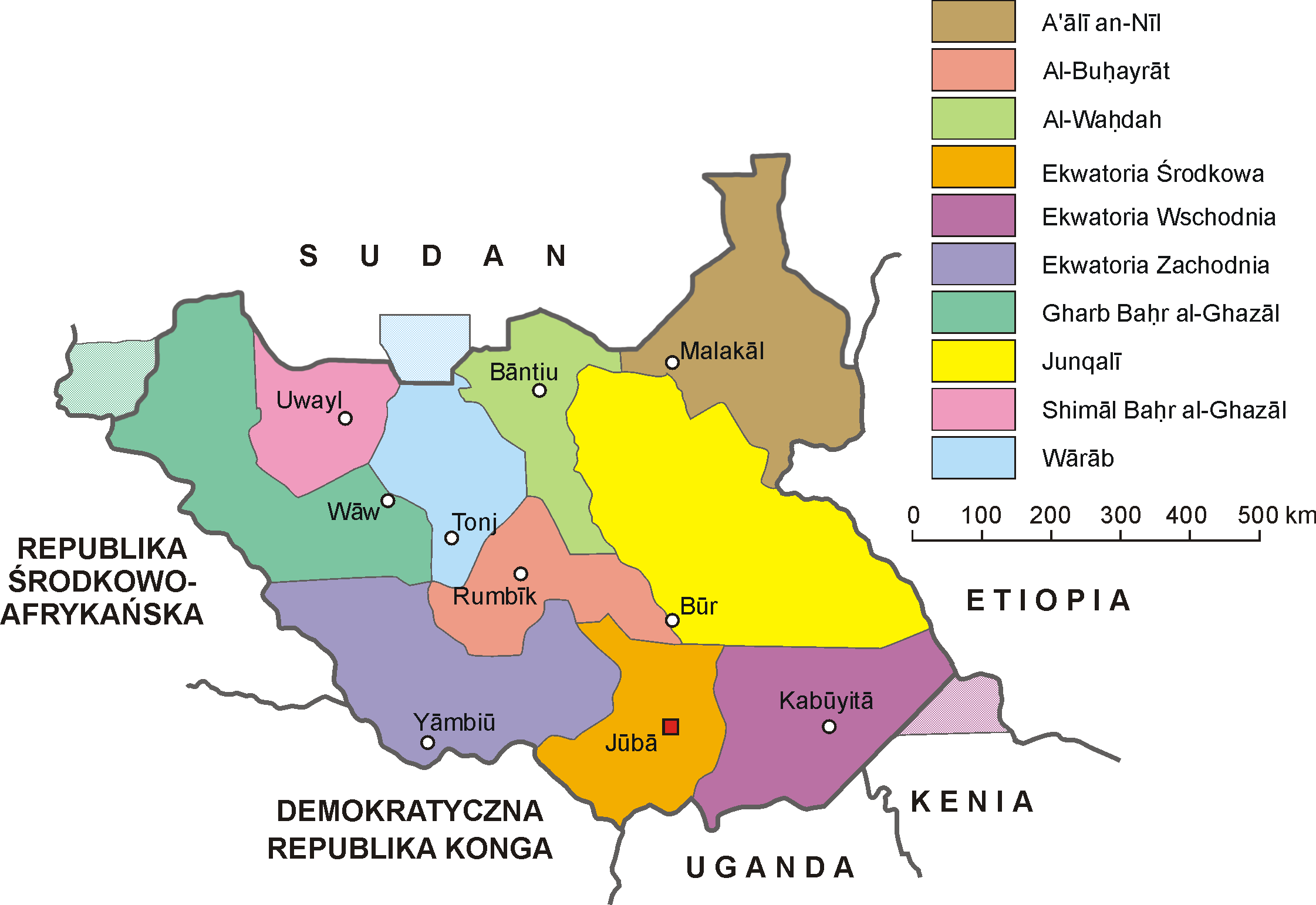 Map of South Sudan. 